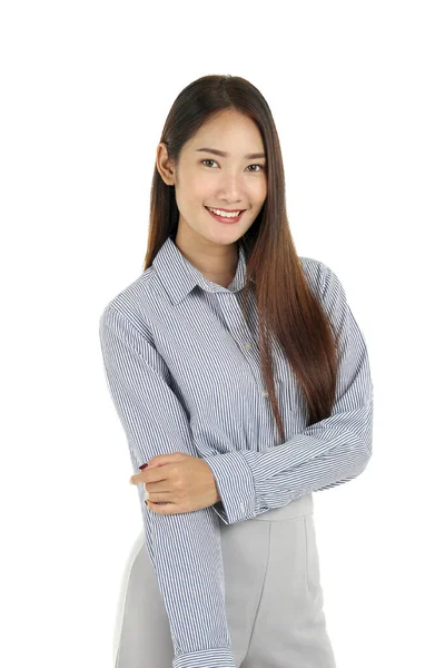 Retrato Sorrir Jovem Bela Mulher Asiática Com Longos Cabelos Castanhos — Fotografia de Stock
