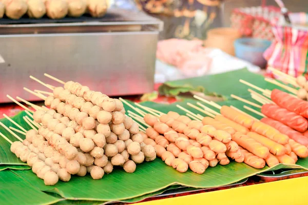 Fried Food Meat Ball Sticks Thai Street Food Market Exotic — Stock Photo, Image