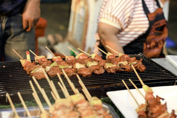 Grilled Meat Stick Traditional Thai Style Bbq Street Food Market — Stock Photo, Image