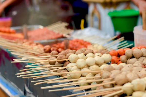 Fried Food Meat Ball Sticks Thai Street Food Market Exotic — Stock Photo, Image