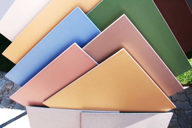 Seramik fayans ticareti. Malzeme mağazası. Yakın plan..