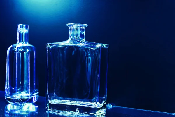 Glass Bottles Retro Style Blue Background Copy Space — Stock Photo, Image