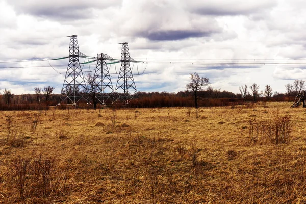 Power Lines Countryside Autumn Season Copy Space — Stock Photo, Image