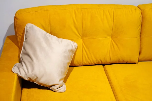 Fragment Yellow Sofa Pillow Upholstered Furniture Bright Colors Close Stock Image