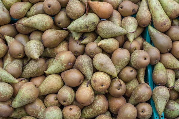 Montes Peras Maduras Comércio Frutas Uma Loja Quadro Leigo Plano — Fotografia de Stock