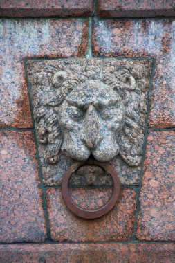 Metal halka ile granit aslan