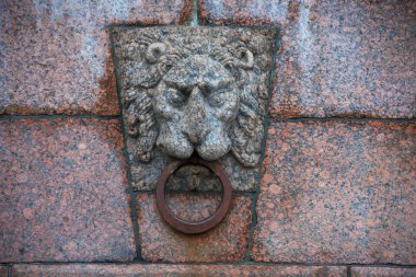 Metal halka ile granit aslan