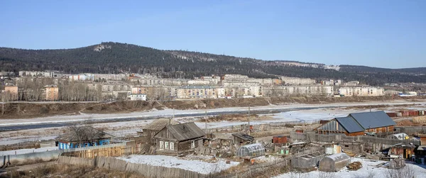 Panorama Der Siedlung Ust Kut Fluss Lena November Rechniki Linken — Stockfoto