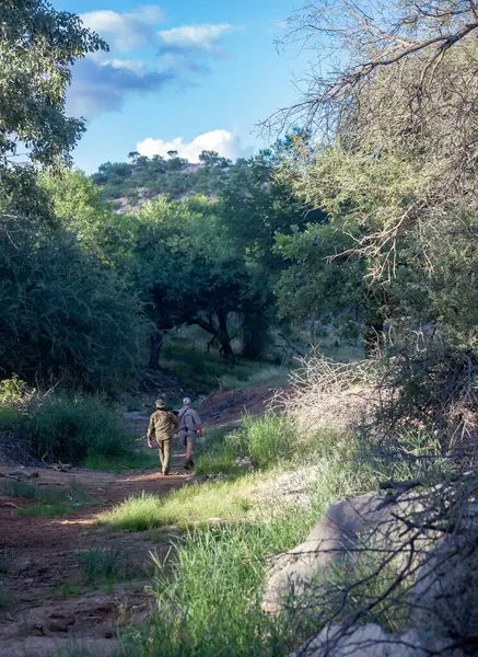 Hunter Cazador Están Caminando Largo Rastro Animales Bosque Dos Hombres —  Fotos de Stock