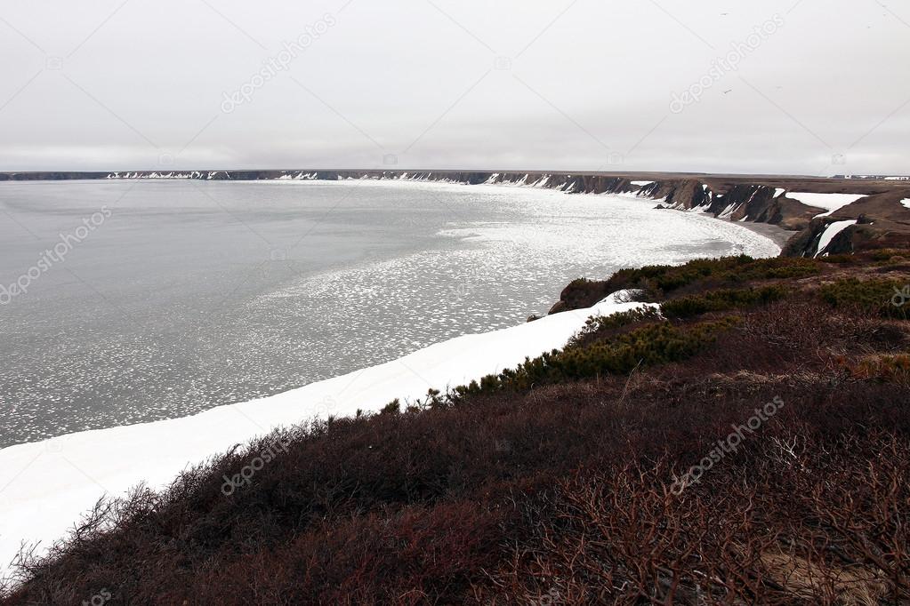 Shore of the sea of Okhotsk. Spring, Peninsula Taigonos