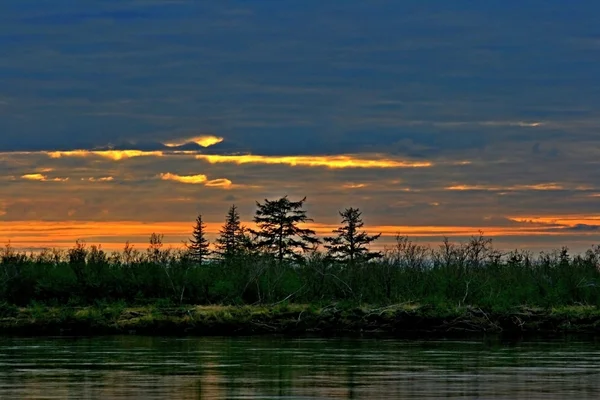 Sunset in polar tundra of the Taimyr Peninsula, Night in 