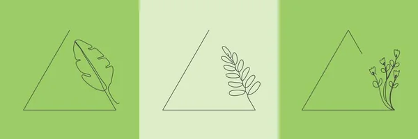 Набор Ручной Рисунок Цветочной Органической Травы Листья Цветок Треугольной Рамкой — стоковый вектор