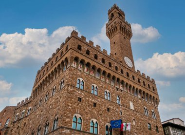Piazza della Signoria 'daki Palazzo Vecchio Sarayı. İtalya' nın Toskana kentindeki Floransa Belediye Sarayı.