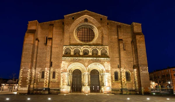 Saint Sernin Bazilikası Gece Aydınlandı Fransa Nın Occitanie Kentindeki Toulouse — Stok fotoğraf