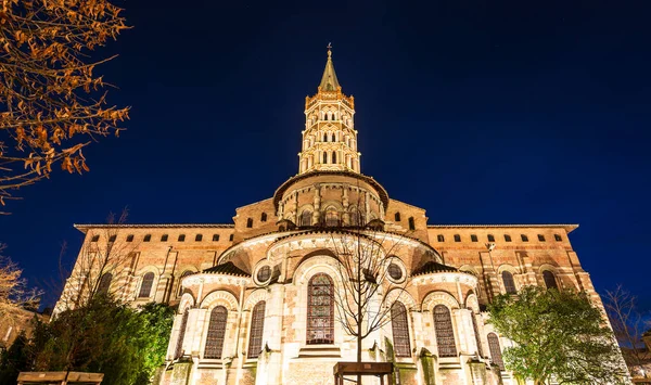 Rear Saint Sernin Basilica Night Winter Toulouse Haute Garonne Occitanie — Stock Photo, Image