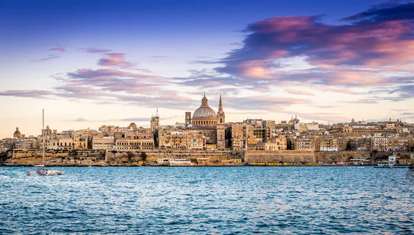 Puesta Sol Valeta Capital Isla Malta — Foto de Stock