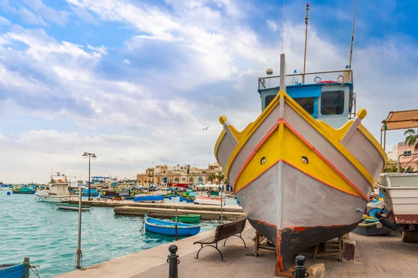 Barco Pesca Típico Malta Island Construção Vila Piscatória Marsaxlokk — Fotografia de Stock
