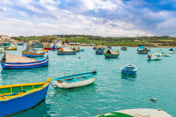 Barcos Pesca Típicos Aldeia Marsaxlokk Ilha Malta — Fotografia de Stock