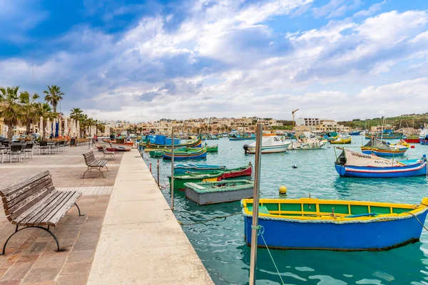 Barcos Pesca Típicos Aldeia Marsaxlokk Ilha Malta — Fotografia de Stock