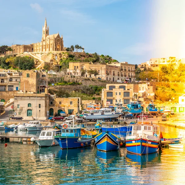 Puerto Isla Gozo Con Sus Barcos Pesca Malta Extremo Sur — Foto de Stock