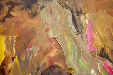 Resimli bir hayat, palet bıçağıyla macuna benzer bir tablo bir peri masalı yaratır. Yakın plan.