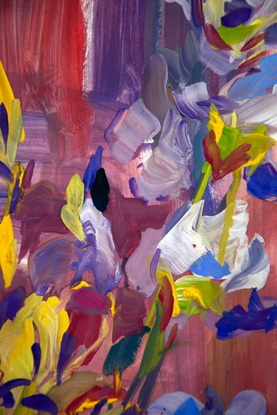Fragment Picturesque Still Life Irises Made Gouache — Stock Photo, Image
