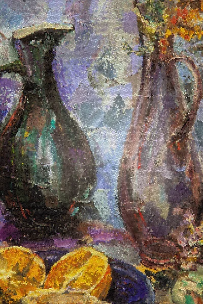 Den Maleriske Stilleben Lavet Med Oliemaling Skildrer Glasvase Med Smuk - Stock-foto