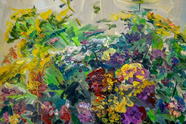 Das Malerische Stillleben Mit Ölfarben Zeigt Eine Glasvase Mit Einem — Stockfoto