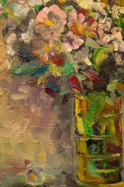 페인트 그림은 아름다운 꽃다발 유리병 을묘사 — 스톡 사진