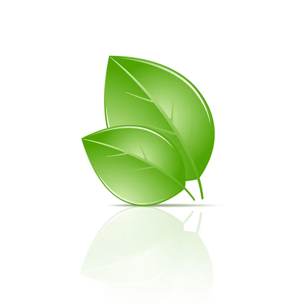 Vector illustration of ecology icon with glossy green leaves — Stock Vector