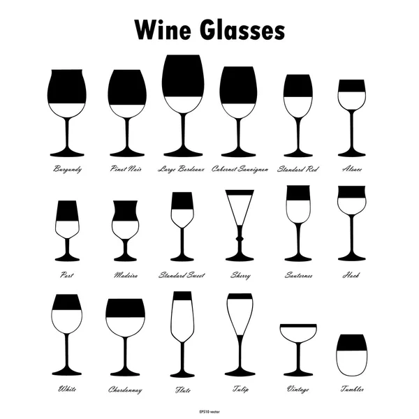 Вино скляні силуети Векторний набір — стоковий вектор