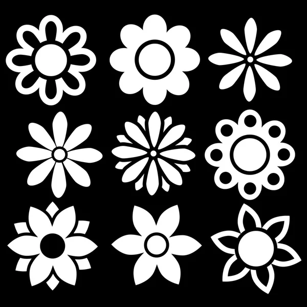Set van witte geïsoleerde vector bloemen pictogrammen — Stockvector