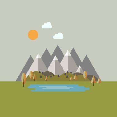  Dağ manzarası düz tarzı