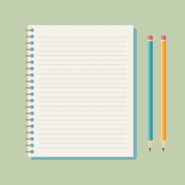 Cuaderno plano con lápices — Archivo Imágenes Vectoriales