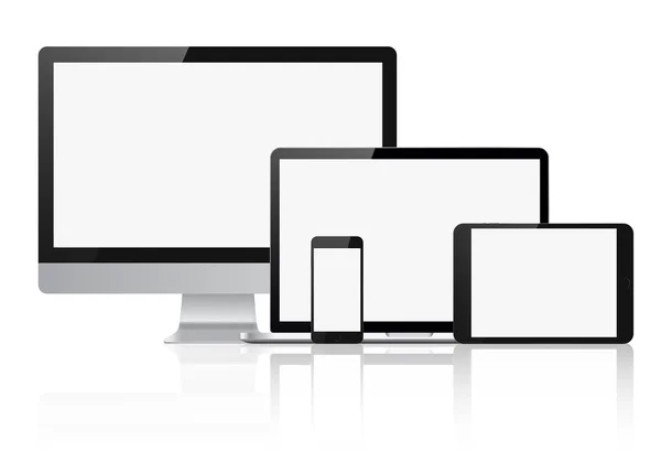 Ensemble de moniteur d'ordinateur, tablette, téléphone intelligent et ordinateur portable — Image vectorielle