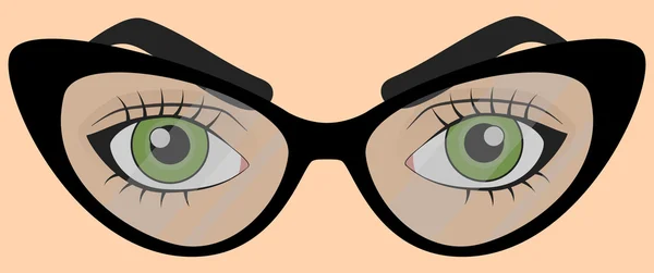Green human eyes with glasses — Stock Vector