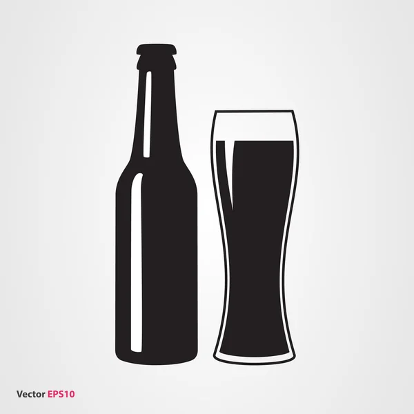 Bouteille de bière avec verre et étiquette — Image vectorielle