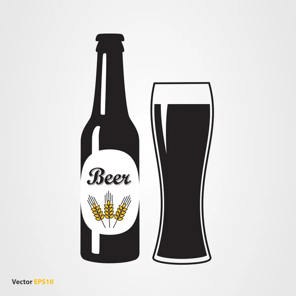 Botella de cerveza con etiqueta y vidrio — Vector de stock