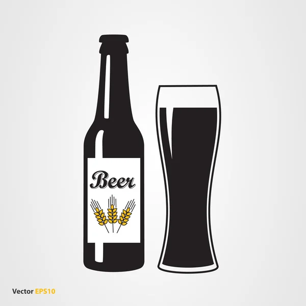 Botella de cerveza con vidrio y etiqueta — Vector de stock