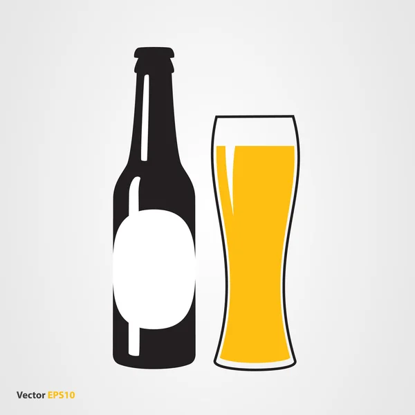 Botella de cerveza con vidrio y etiqueta — Vector de stock