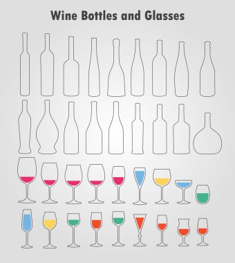 Vektör şarap cam ve şişeler