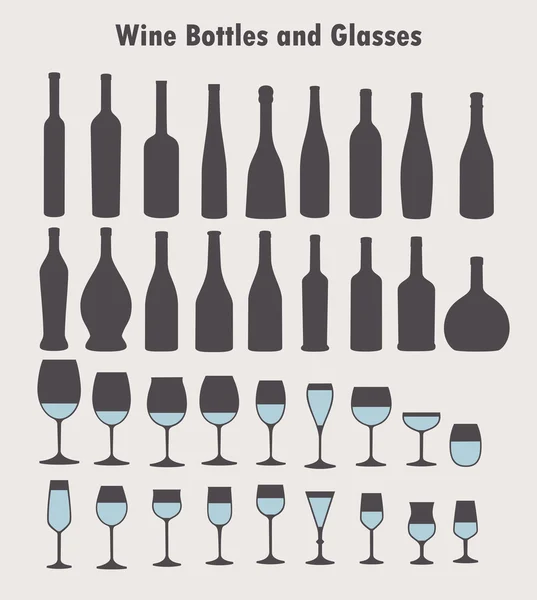 Set van vector wijn glazen en flessen — Stockvector
