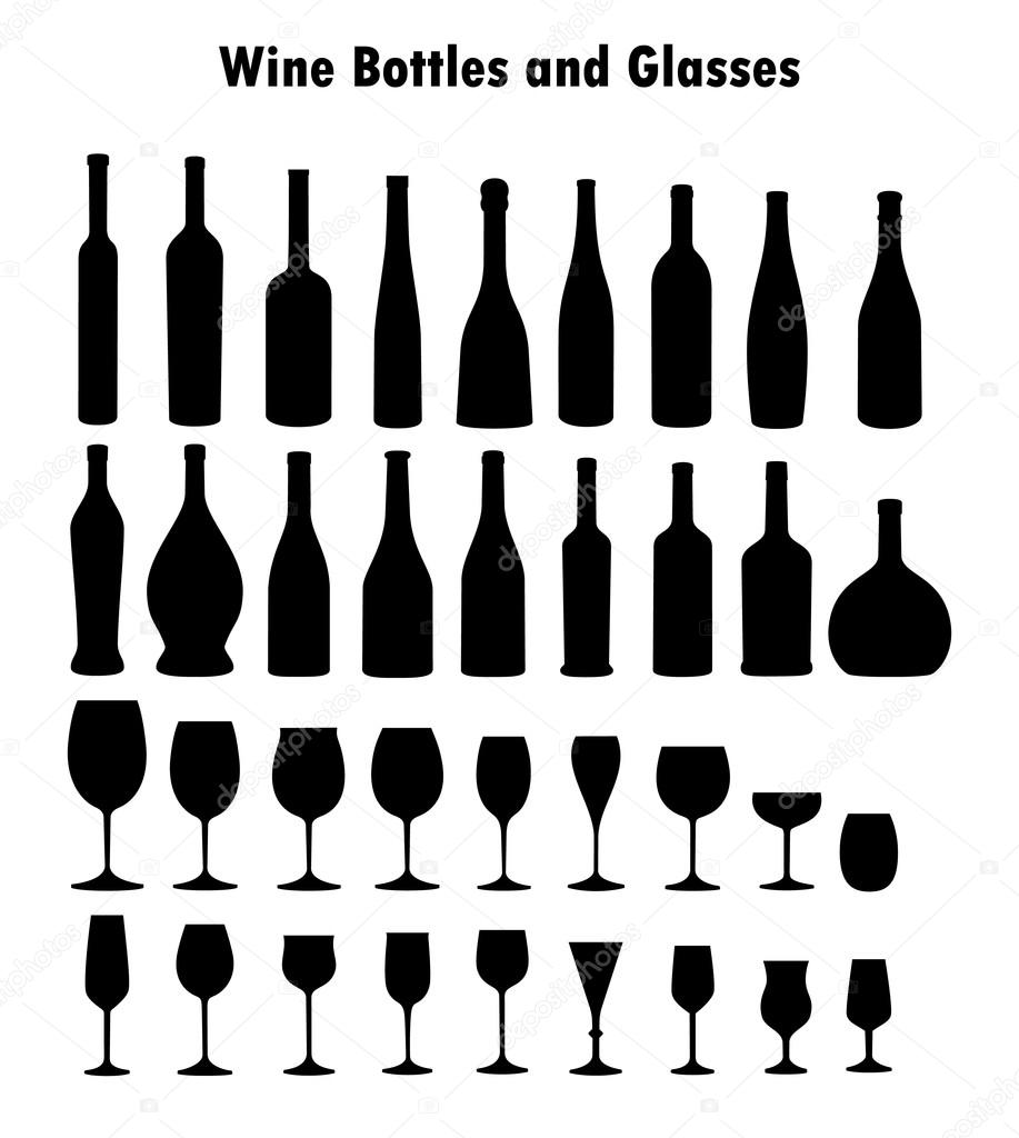 Set of vector wine glass and bottles