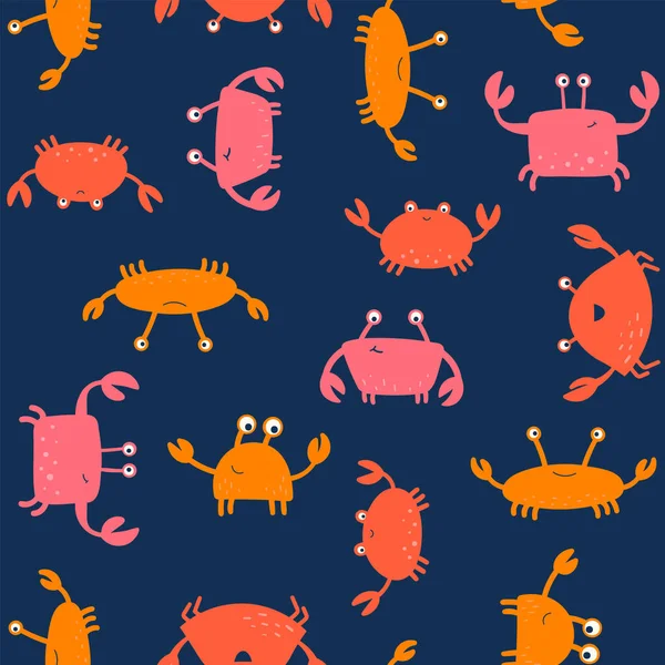 Vector Seamless Pattern Crabs Hand Drawn Doodle Blue Background Design — Stock Vector