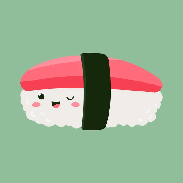 Sushi Nigiri Con Atún Lindo Diseño Personaje Ilustración Dibujos Animados — Archivo Imágenes Vectoriales