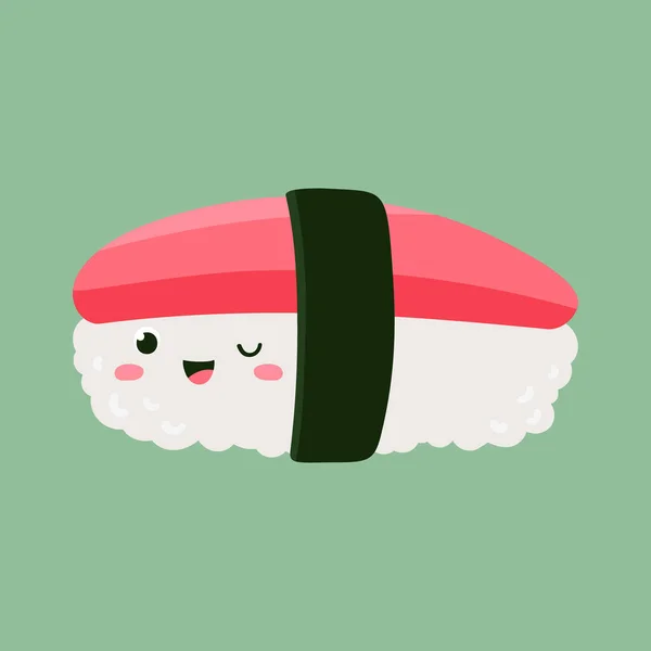 Sushi Nigiri Tuňákem Roztomilý Design Postavy Vektorové Kreslené Ilustrace Izolované — Stockový vektor