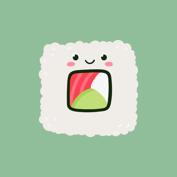 Uramaki Sushi Roulé Thon Vue Sur Dessus Design Personnage Mignon — Image vectorielle