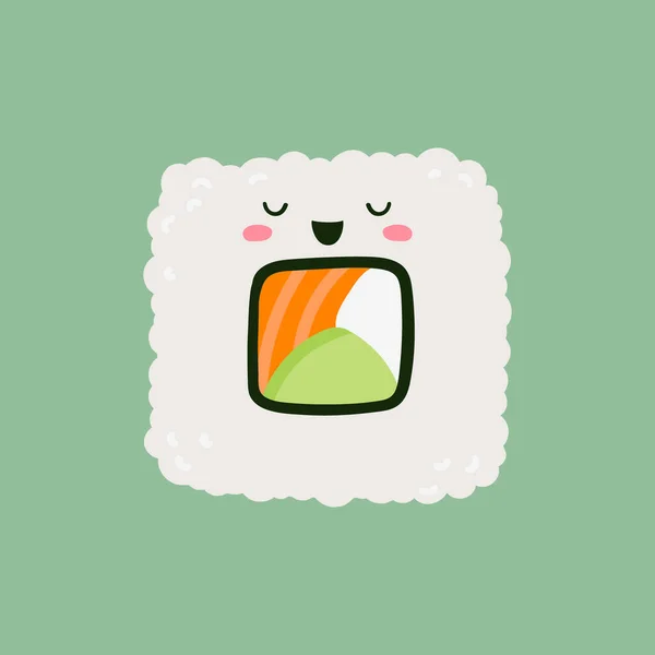 Uramaki Rouleau Sushi Avec Saumon Vue Sur Dessus Design Personnage — Image vectorielle