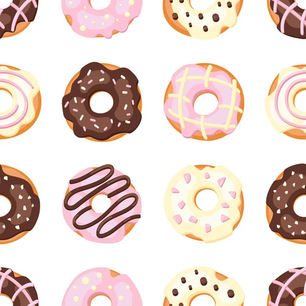 Donuts Patrón Sin Costuras Esmalte Ilustración Vectorial Aislada Sobre Fondo — Vector de stock