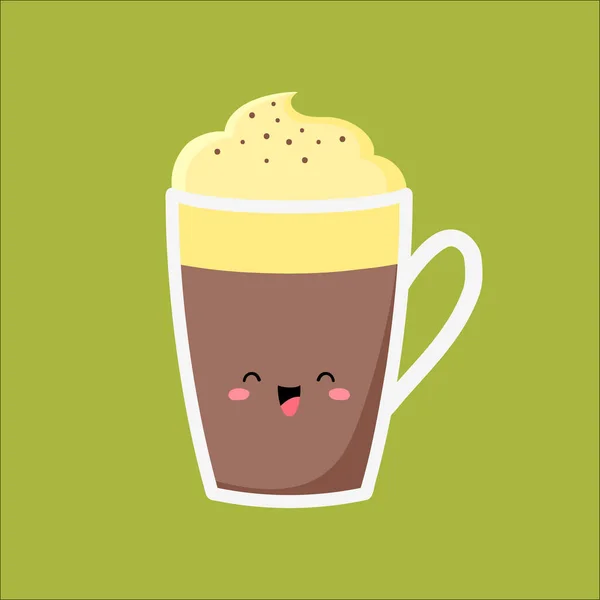 Une Tasse Café Cappuccino Latte Avec Mousse Charmant Personnage Illustration — Image vectorielle